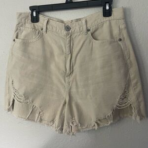 American Eagle Outfitters Tan Jean Shorts Distressed Frayed Hem